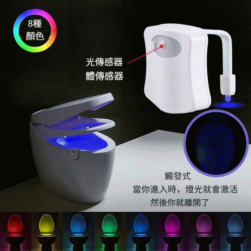 【LED七彩燈】家用智能人體光控感應浴室創意馬桶照明氛圍燈節能省電